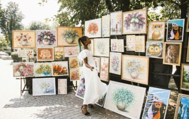 Image of woman at outside art gallery
